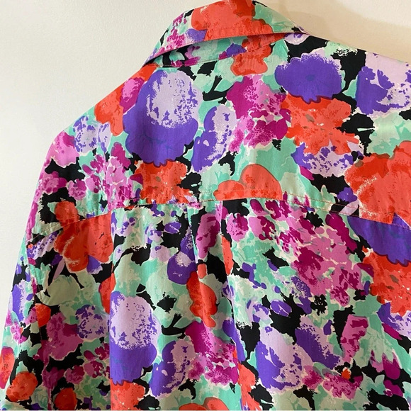 Vintage 1980s HER 100% Silk Short Sleeve Floral Blouse Size L - Picture 6 of 17